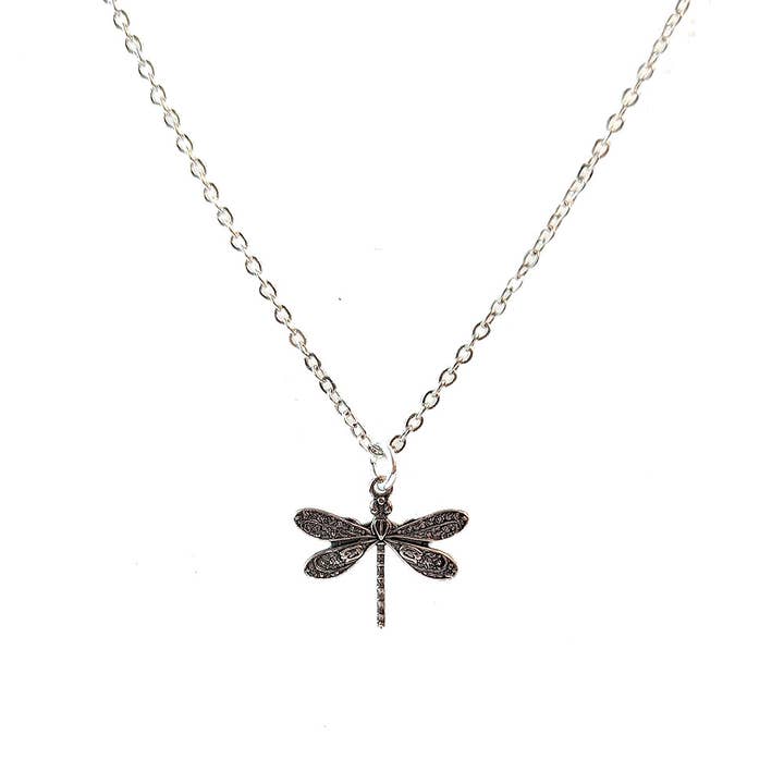 Small Antique Silver Dragonfly Vintage Style Necklace for wholesale by Stylish Jewelry Supply