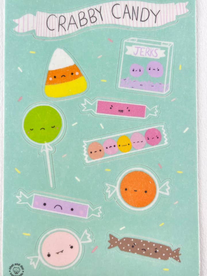 Crabby Candy Sticker Sheet for engroshandel hos Chet and Dot