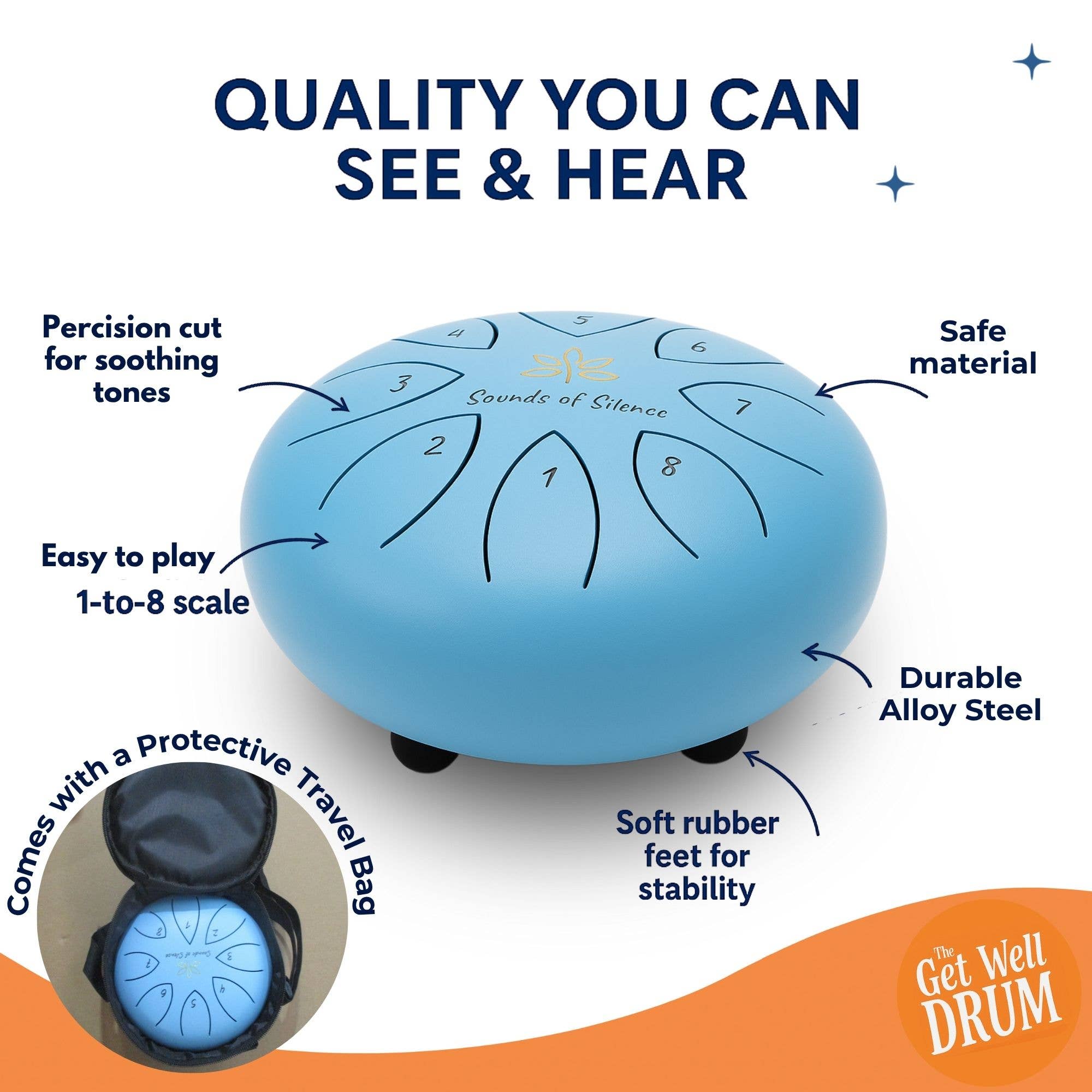 Sounds Of Silence Drums - Wholesale Musical Instrument - The Get Well Drum – 6” Steel Tongue Drum for Kids with Music3