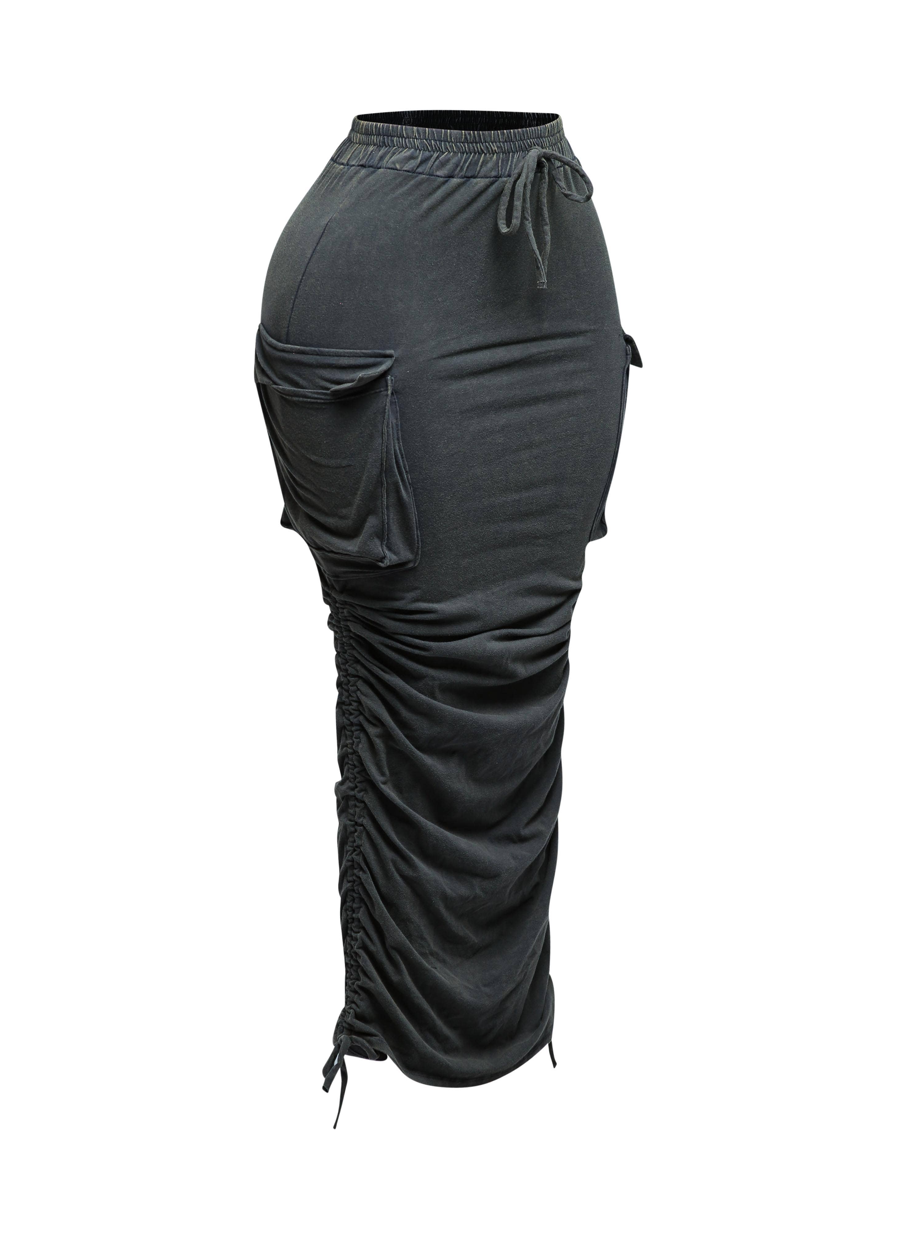 GRÅ PLUS SIZED Mineraltvättad kjol med dragsko för wholesale på Faire10