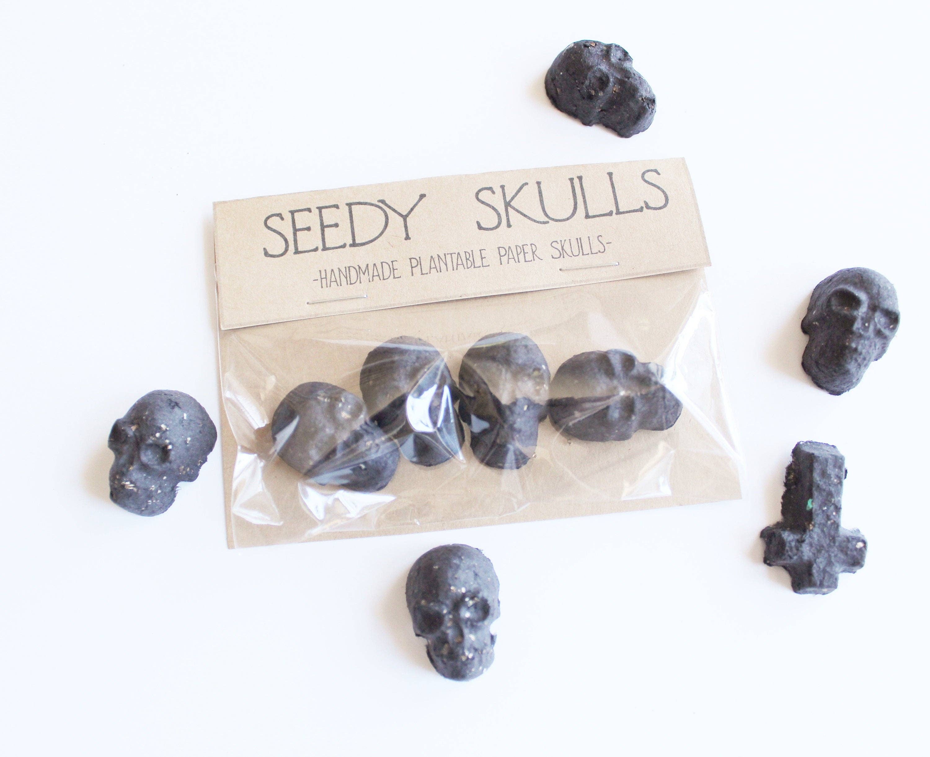 Darling Homebody - Wholesale Plant Seeds - 4 Pack Black Plantable Paper Skulls / Seed Bombs / Seedy Skulls Pack / Recycled Paper Pulp Craft / Spring Summer Small Gift / Wild Flowers4