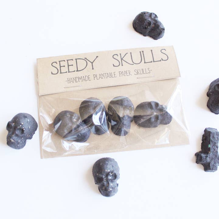 Darling Homebody - Wholesale Plant Seeds - 4 Pack Black Plantable Paper Skulls / Seed Bombs / Seedy Skulls Pack / Recycled Paper Pulp Craft / Spring Summer Small Gift / Wild Flowers4