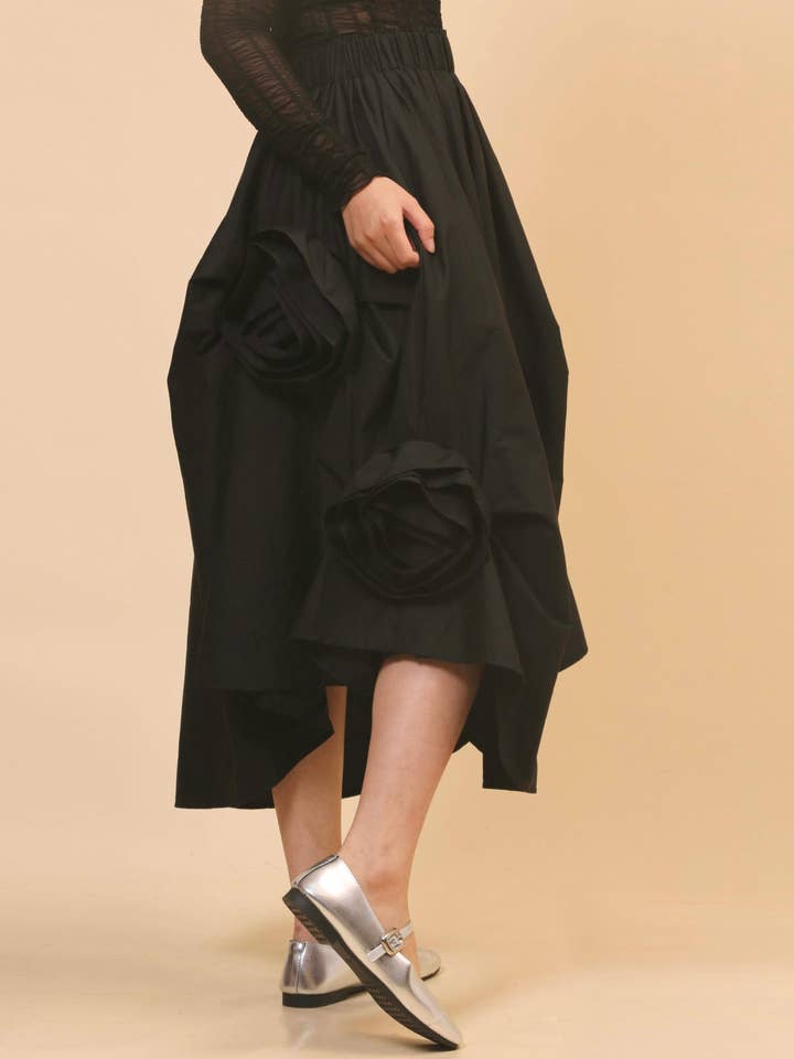 Dipped Shop - Wholesale Skirt - Women's - Irregular Hem Flower Decoration Midi Skirt DPD4708