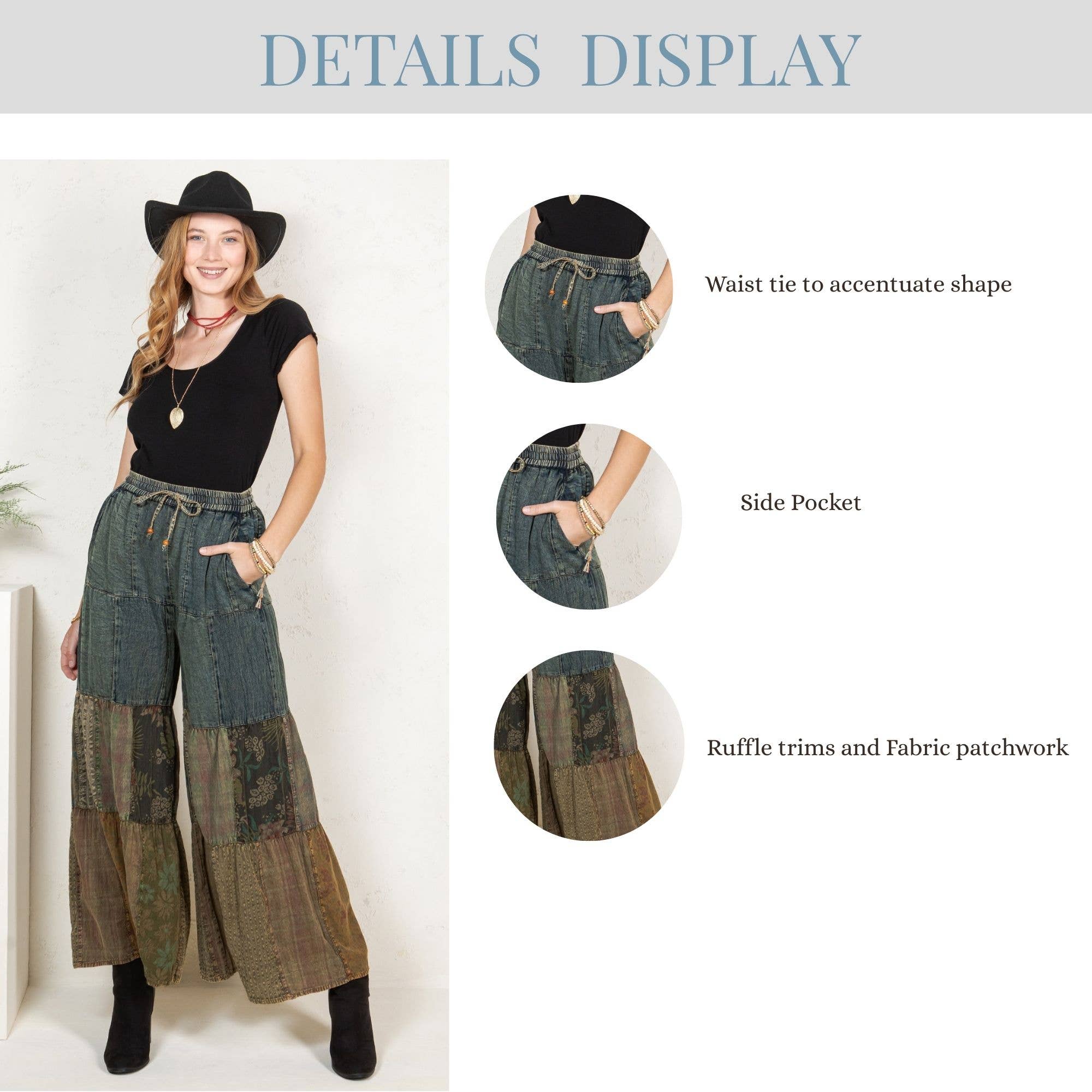 Young Threads - Venta al por mayor Pantalones - Mujer - Pantalones de Encaje y Punto con Inserciones de Parche en Denim de Capas Boho (Nuevo)11