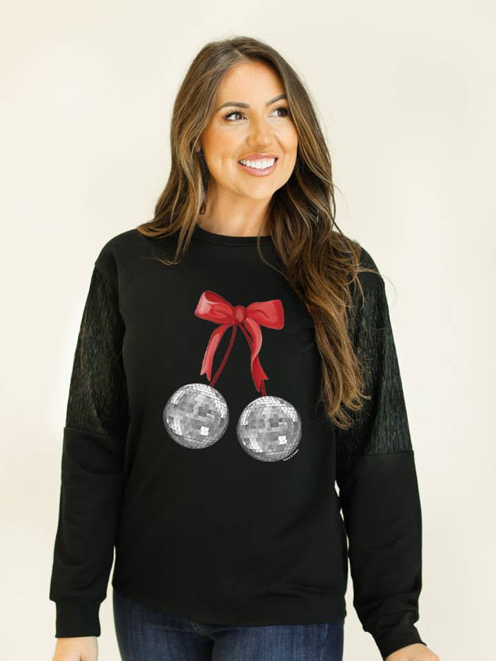 Boule à facettes sur sweat-shirt en polaire microfibre, noir pour la vente par GRACE+EMMA by Southern Grace