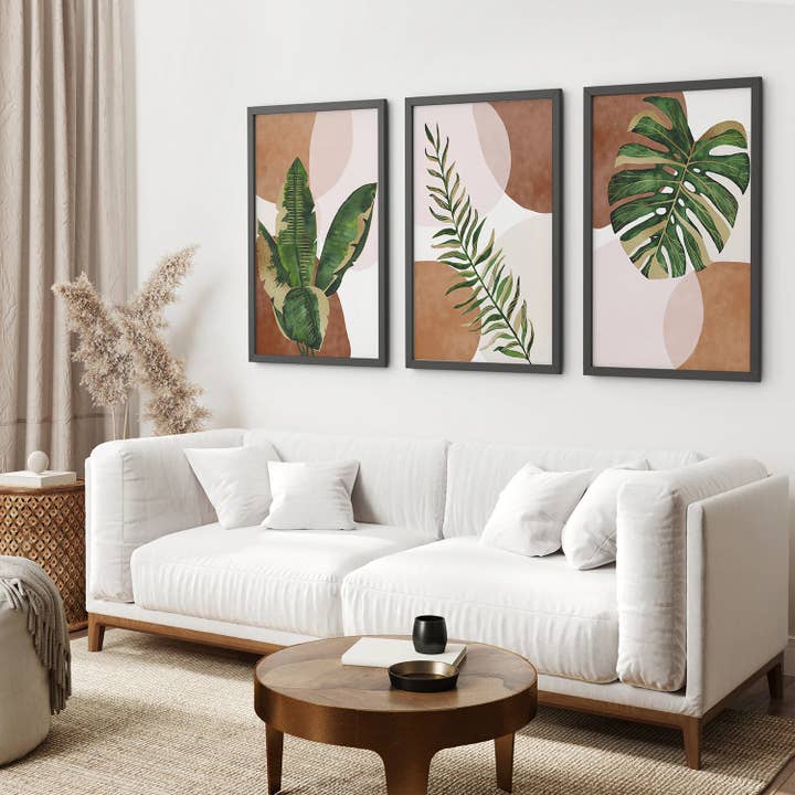 Art Lane - Wholesale Gallery Wall Set - Terracotta Boho Wall Art. Green Tropical Leaves4