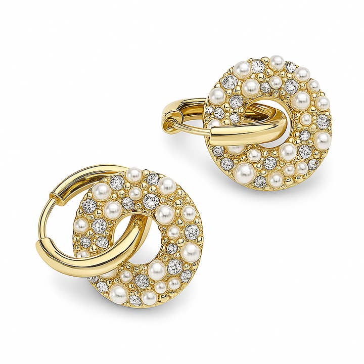 Gold Plated Hoop Earrings with Pearl Pendant, 2.7 cm for wholesale by Sedy Jewelry