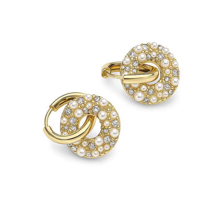 Guldbelagte Hoops Øreringe med Perlevedhæng, 2,7 cm for engroshandel hos Sedy Jewelry