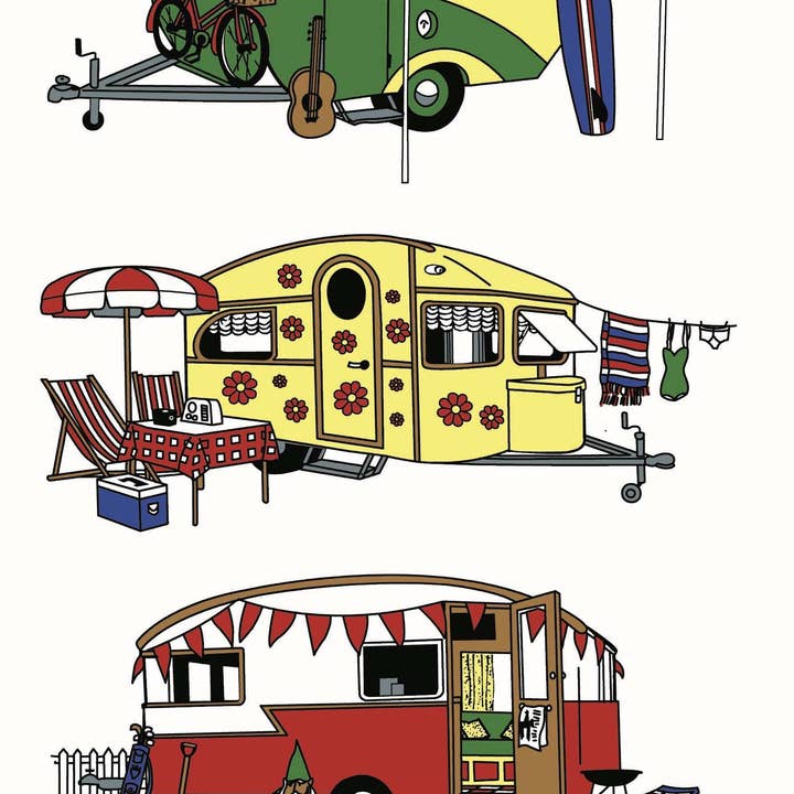 Tea Towel - Retro Caravan and other Purchase Wholesale caravan bedding. Free Returns & Net 60 Terms on Faire trending on Faire.