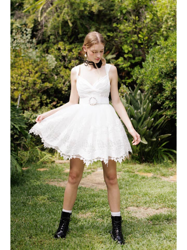 White LD1085 Embroidery Lace Mini Dress for wholesale on Faire