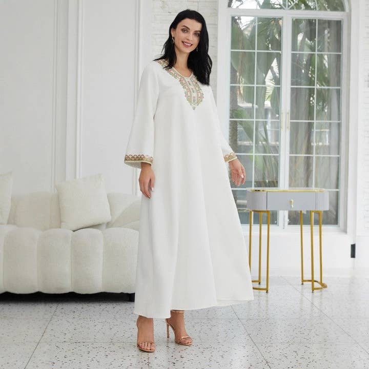 WHITE Lace Trim Abaya Robe for wholesale on Faire1