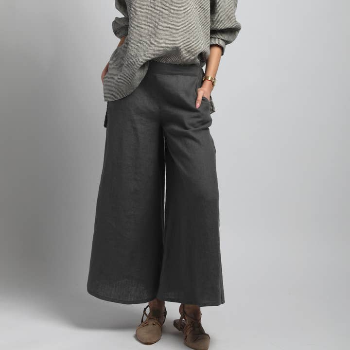 TESS Ankle Palazzo-Style Linen Pants for wholesale by Knotium