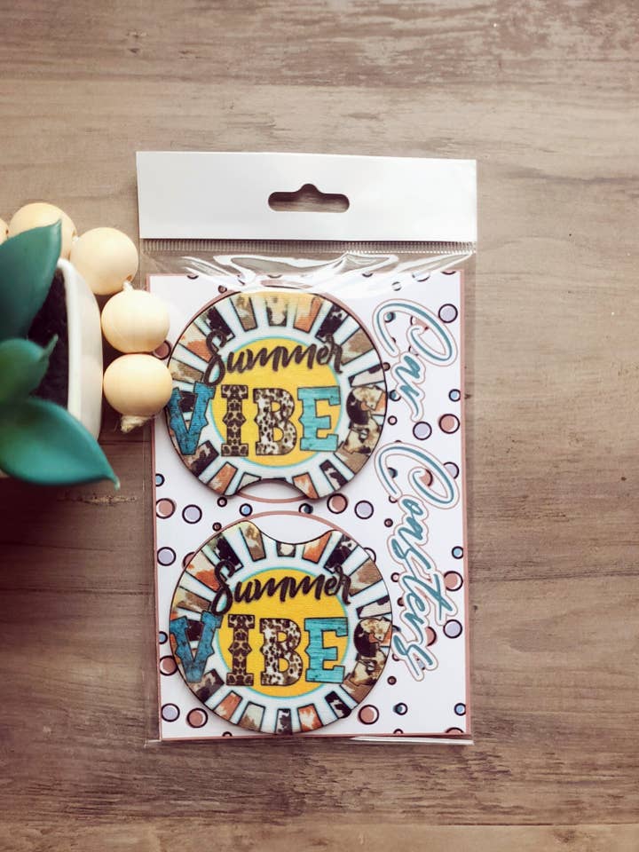 Summer Vibes Car Coasters Wholesale for wholesale by Trippin Designs