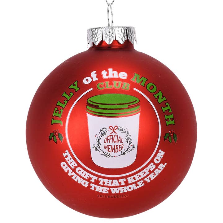 Jelly of The Month Club Red Glass Christmas Ornament for wholesale by Tree Buddees