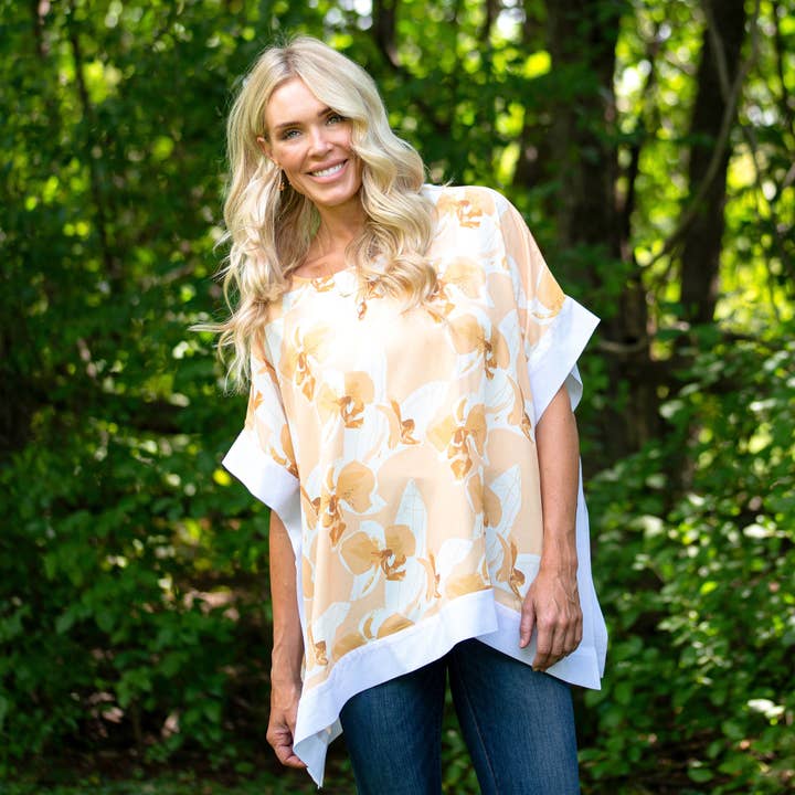 Poncho Top Rae Sheer Short Sleeve Side Slit - Sale for wholesale by Elsie & Zoey