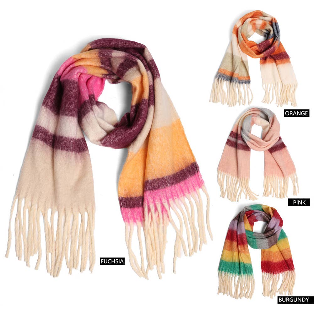 Sensibling Corp. - Wholesale Scarf - Women's - Striped Oblong Scarf with Fringe1