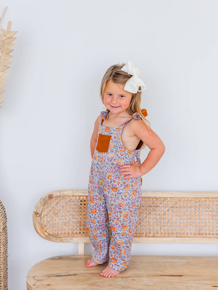 Yo Baby - Wholesale Jumpsuit - Kids - Reversible Solid Rust Corduroy & Rust Floral Printed Jumpsuit : Infant : Baby : Toddler : Tween : Kids8