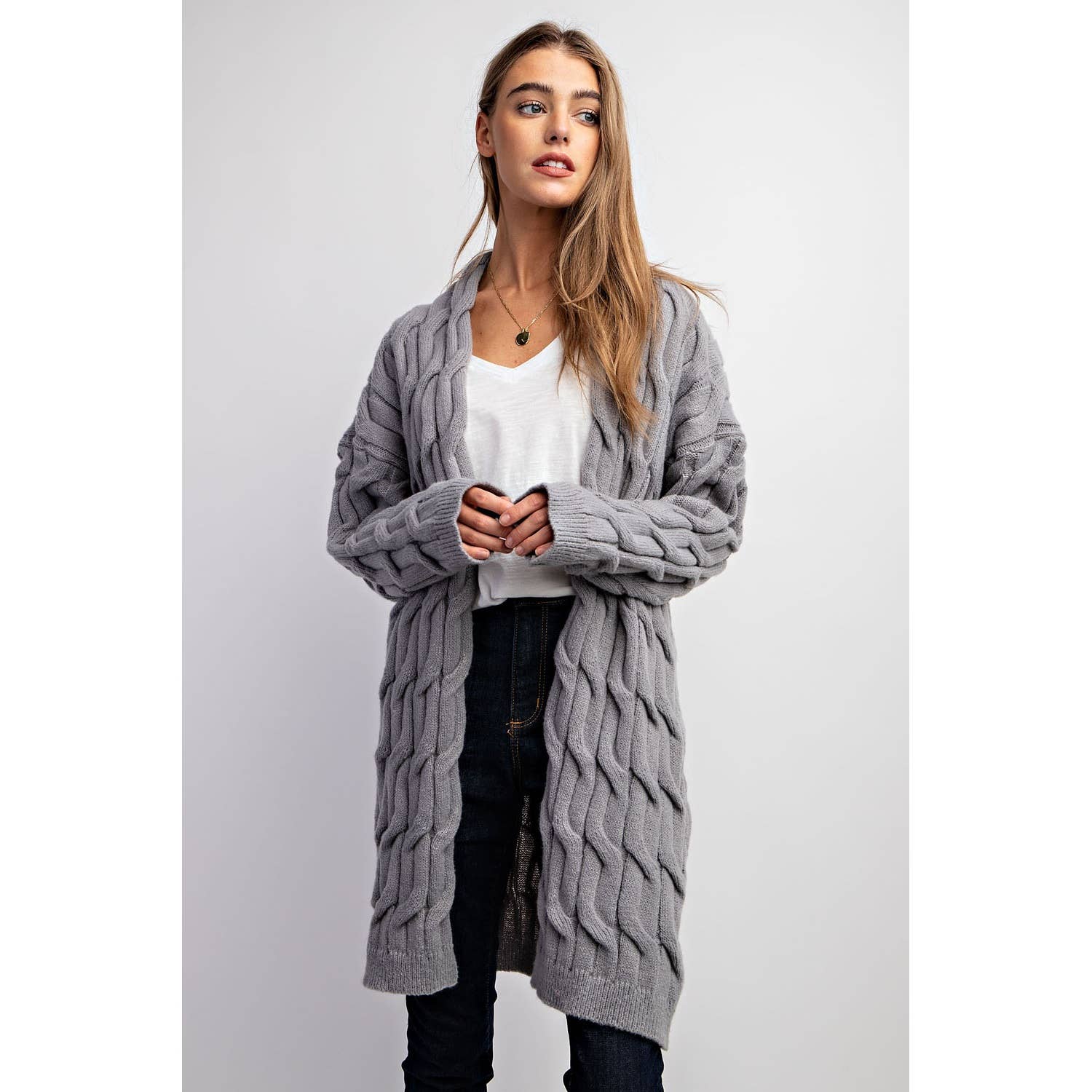 Sweet Generis - Wholesale Cardigan - Women's - CHUNKY CABLE KNITTING CARDIGAN19