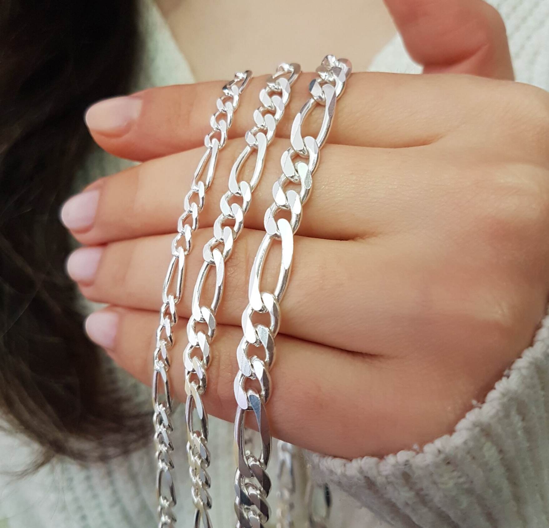 SilverLiza - Wholesale Link & Chain Necklace - Silver 925 Figaro 7mm Chain Necklace3