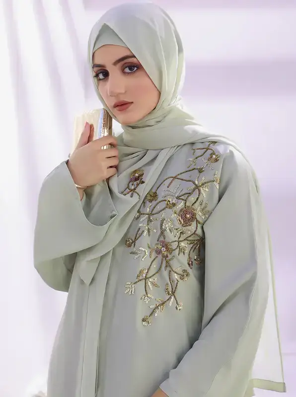 Multi Colored Nazli Front Open Embroidered Abaya for wholesale on Faire1