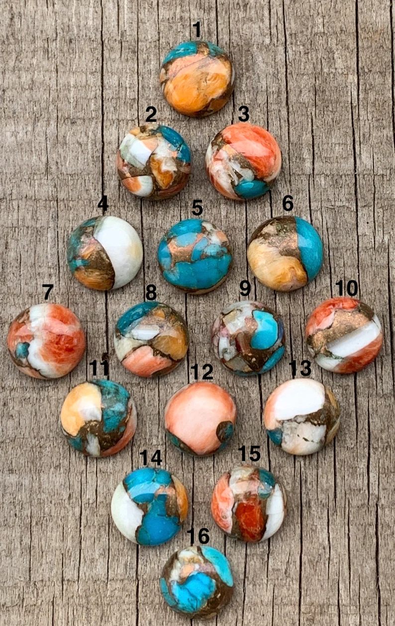 Gilded Bug Jewelry – Engroshandel Statementring – 12mm runde Solitaire Spiny Oyster kobber turkis Ring7