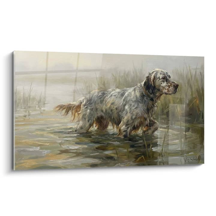 Tableau Chien dans les Marais Brumeux - Contemplation Aquatique - Edition Setter Anglais pour la vente par Walensky