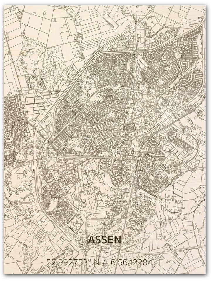 WOODEN WALL DECORATION ASSEN CITYMAP för wholesale av Brandthout.