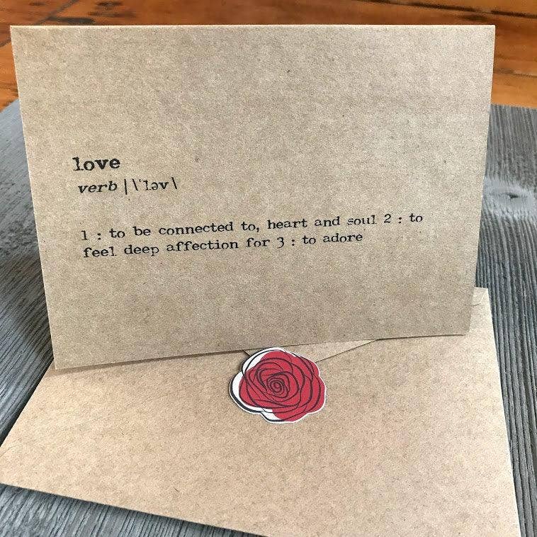 Alison Rose Vintage - Vente Cartes de déclaration d'amour - carte de vœux Love Definition en police de machine à écrire4