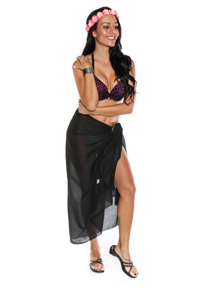 1 World Sarongs - Wholesale Swim Cover Up - Women's - Light Weight Cotton Sarong in Black3