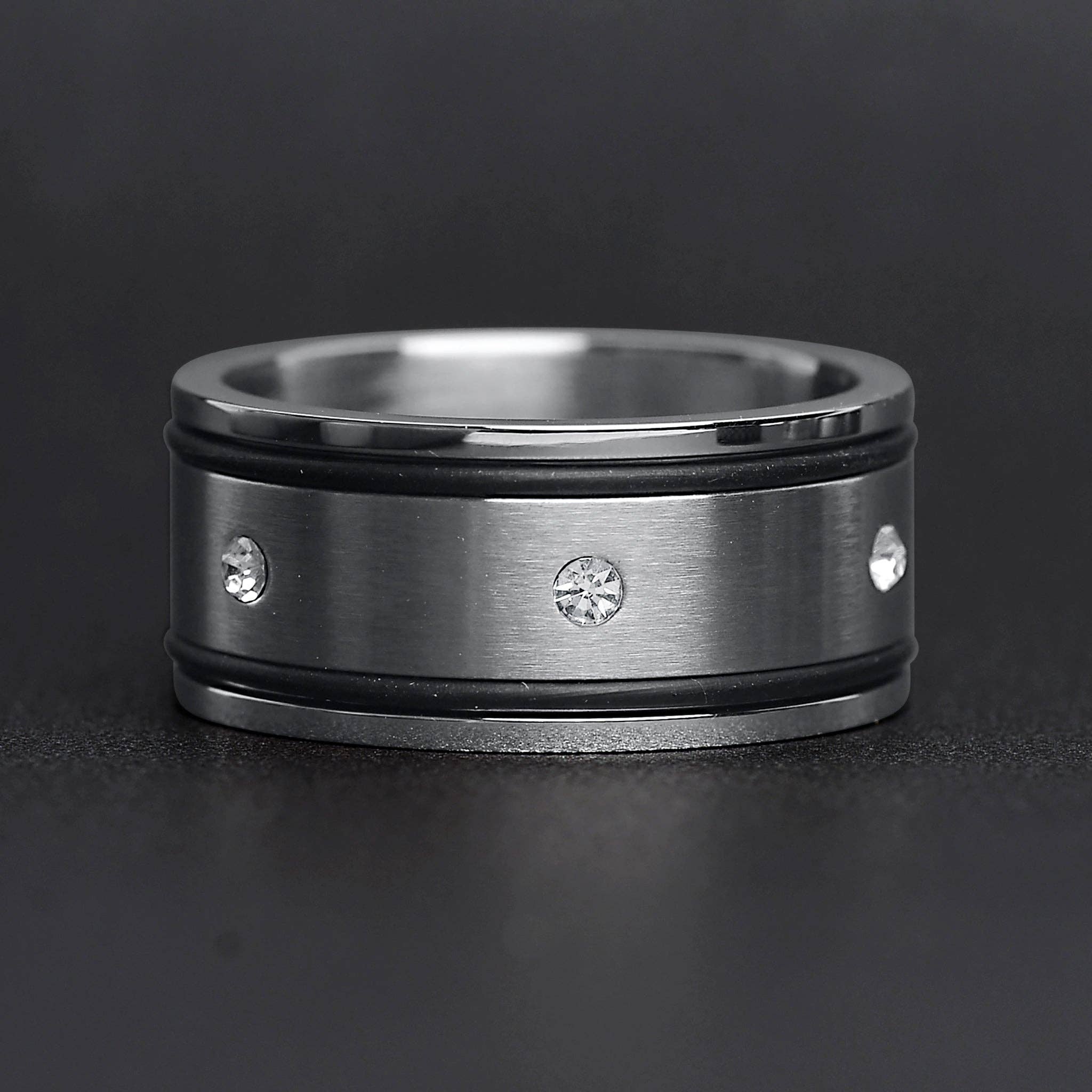 WJW – wholesale Band/stacked ring – CZ Stones With Rubber Accents Highly Polished Stainless Steel Ring3