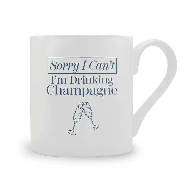 Desculpa, não posso, estou a beber champanhe — caneca de porcelana bone china por atacado de Stubbs Mugs