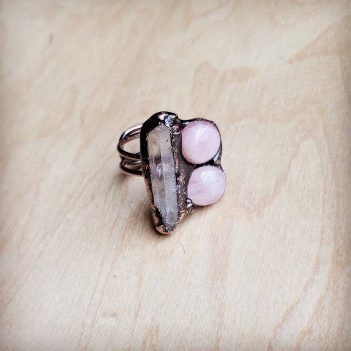 The Jewelry Junkie - Wholesale Cocktail/Statement Ring - Genuine Rose Quartz Ring in a Copper Setting 012ff