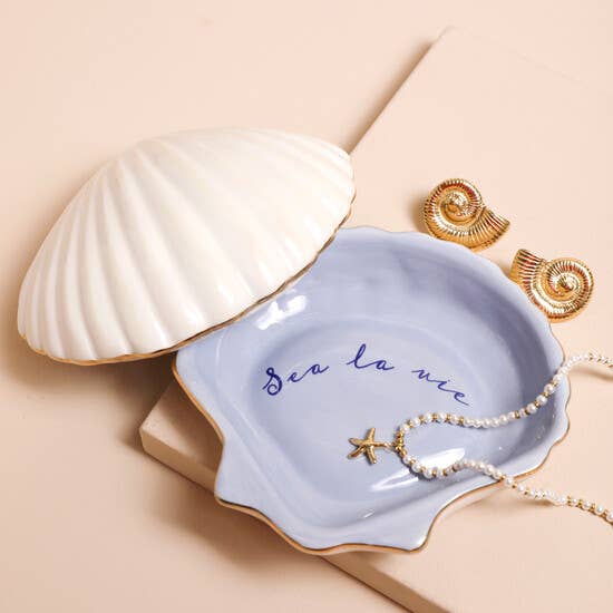 White Shell 'Sea la Vie' Lidded Trinket Dish for wholesale by Lisa Angel