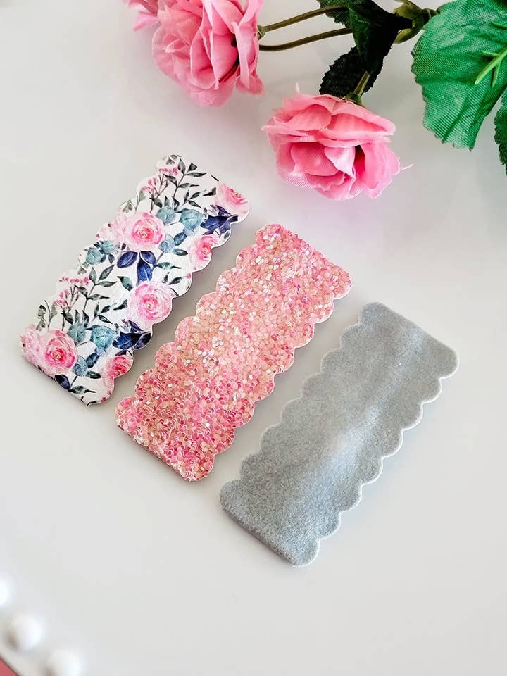 2.5 Rectangle Scallop Snap Clip 3pak-Primrose for wholesale by Dainty Delights Creations