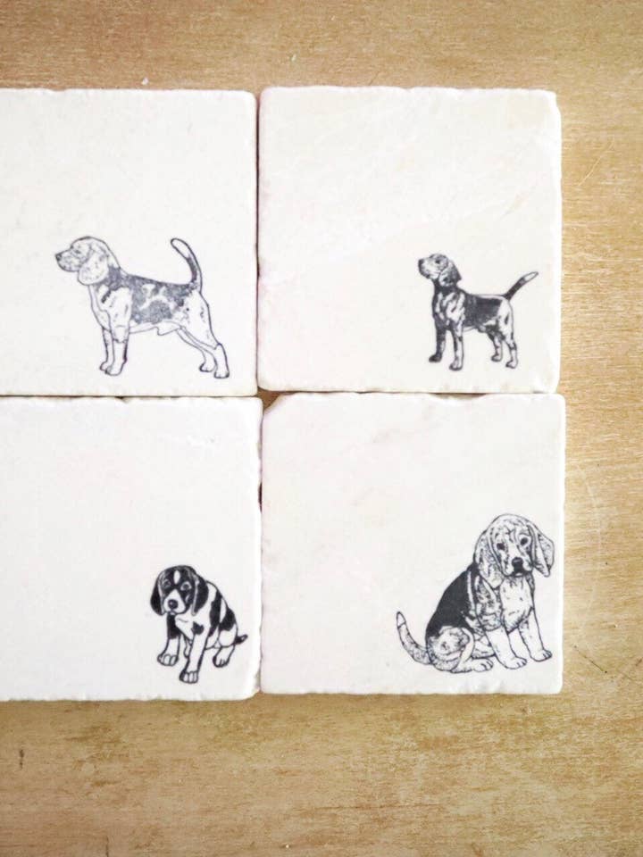 Beagle Marble Coasters - Set of 4 for wholesale by Lace, Grace & Peonies Marble Coasters