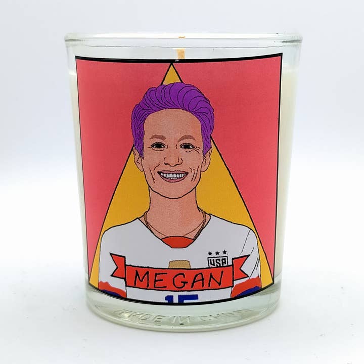 Megan Rapinoe Glass Votive Candle for wholesale by Flaming Idols