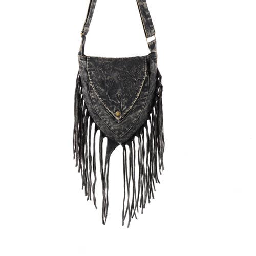 Earth Divas - Vendita all'ingrosso Borsa a tracolla - Donna - Borsa porta passaporto triangolare in cotone lavato con frange1