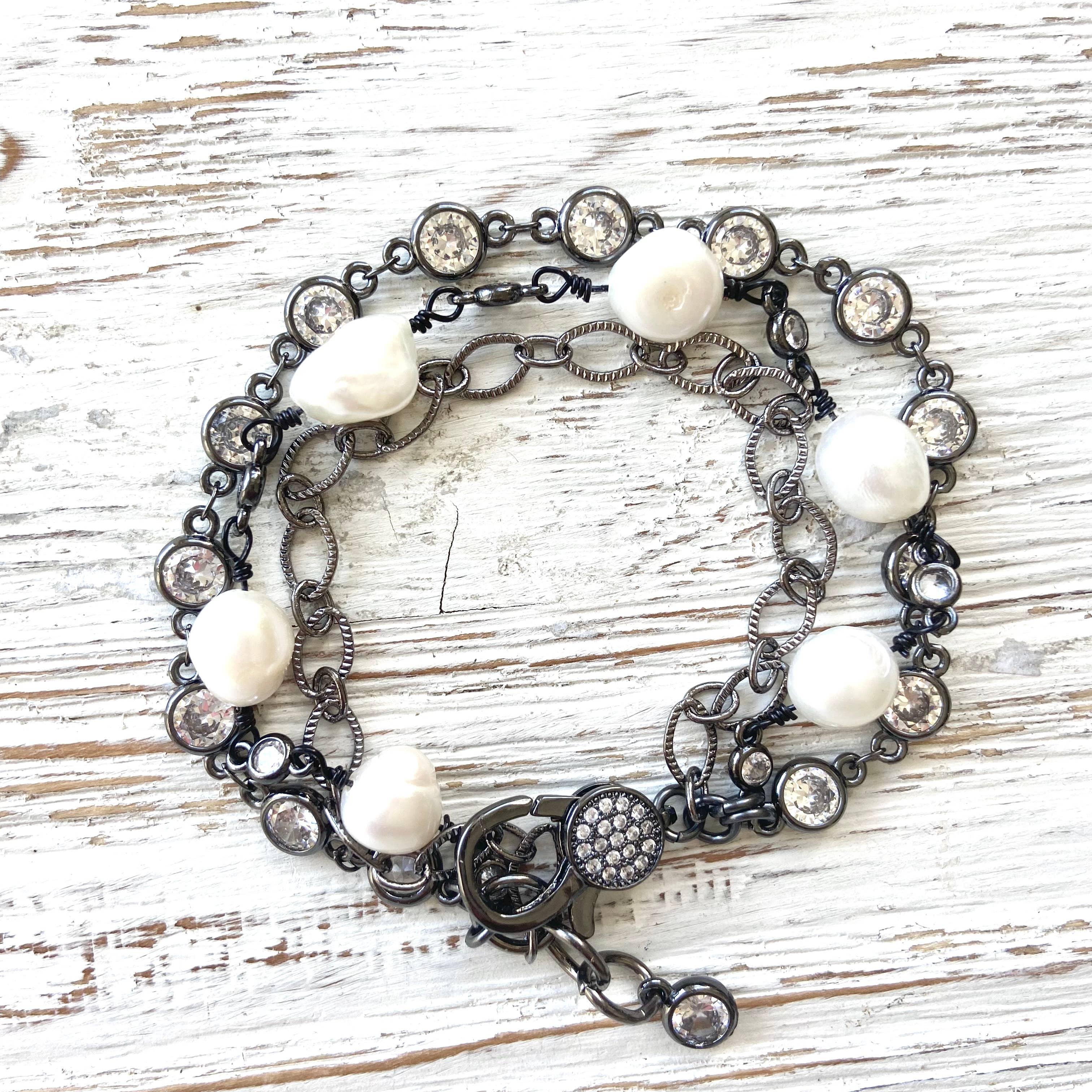 VB&CO Designs Handmade Jewelry - Wholesale Link & Chain Bracelet - Fresh water pearl triple layer bracelets boutique salon ocea0