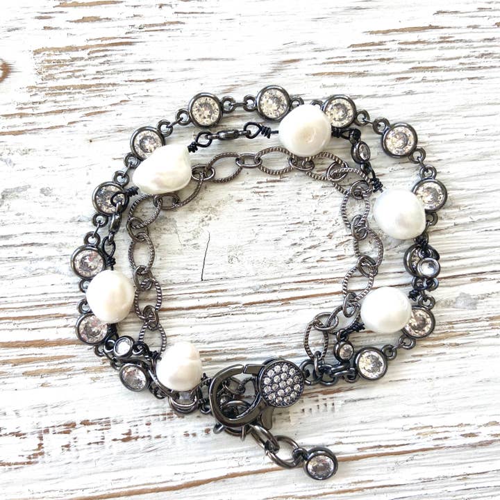 VB&CO Designs Handmade Jewelry - Wholesale Link & Chain Bracelet - Fresh water pearl triple layer bracelets boutique salon ocea