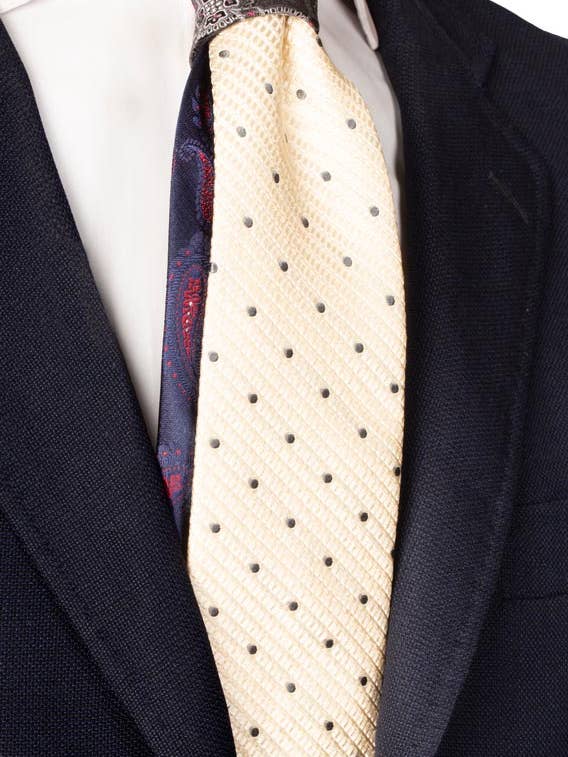 Gravata Marfim com Bolinhas Cinza Nó em Contraste Cinza Fantasia N2851 por atacado de Graffeo Cravatte