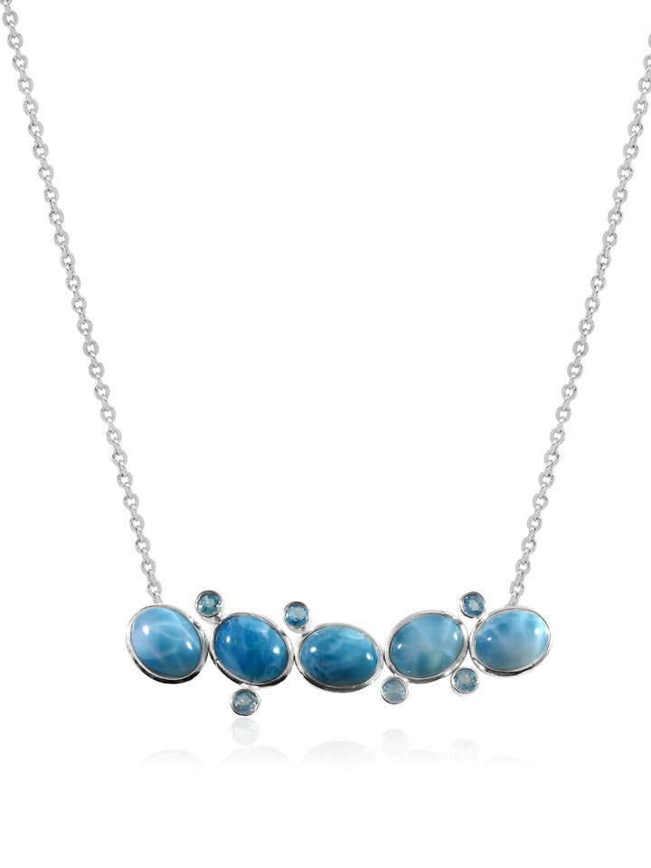 Tidal Blue Larimar and Blue Topaz Necklace for wholesale by Larimar Magic