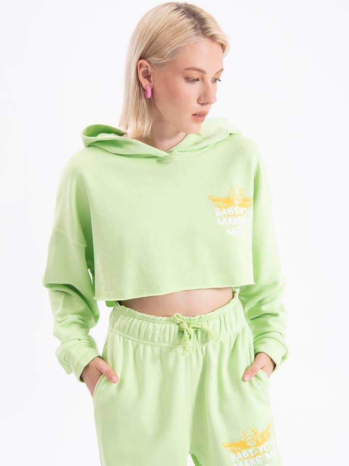 17065-Printed Hooded Sweatshirt - Green for wholesale by BSL