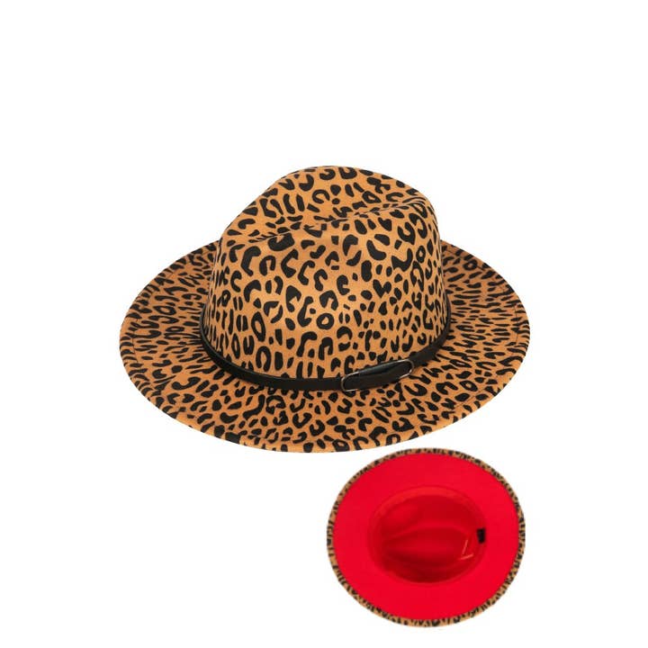 Cap Zone - Venta al por mayor Sombrero fedora - Mujer - Fedora leopardo y fondo rojo1