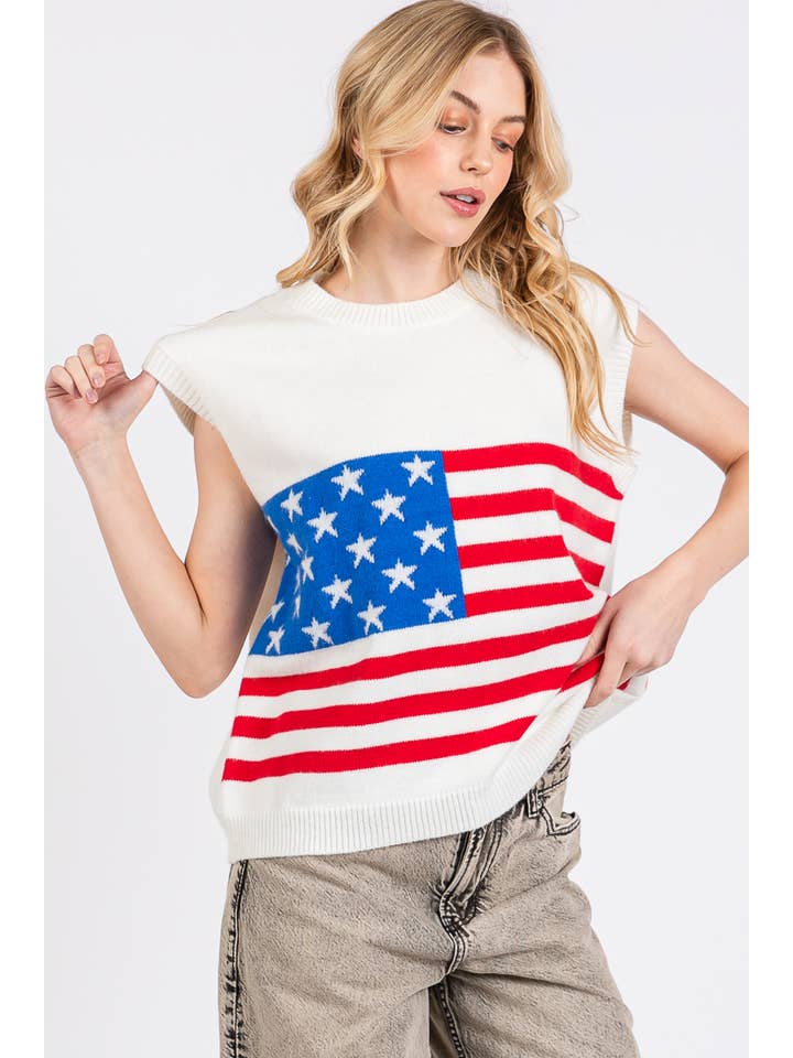 Sewn and Seen – Großhandel Pullunder – Damen – AMERIKANISCHE FLAGGE PULLOVERWESTE ZUM 4. JULI16