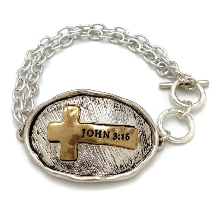 Lunar Deer - Wholesale Charm/Dangle Bracelet - Bible Prayer John 3:16 Cross Chain Toggle Clasp Bracelet