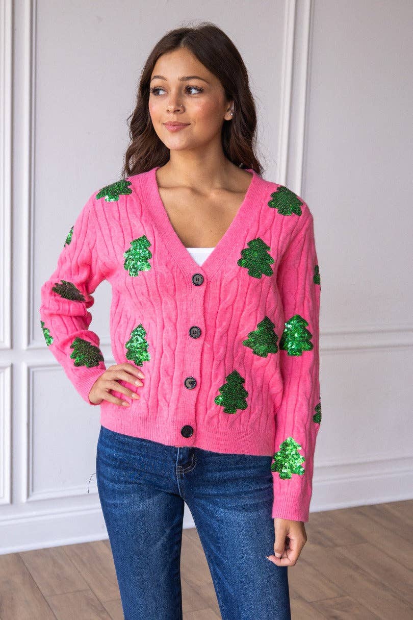 Pink Sequin Trees Cardigan for wholesale on Faire5