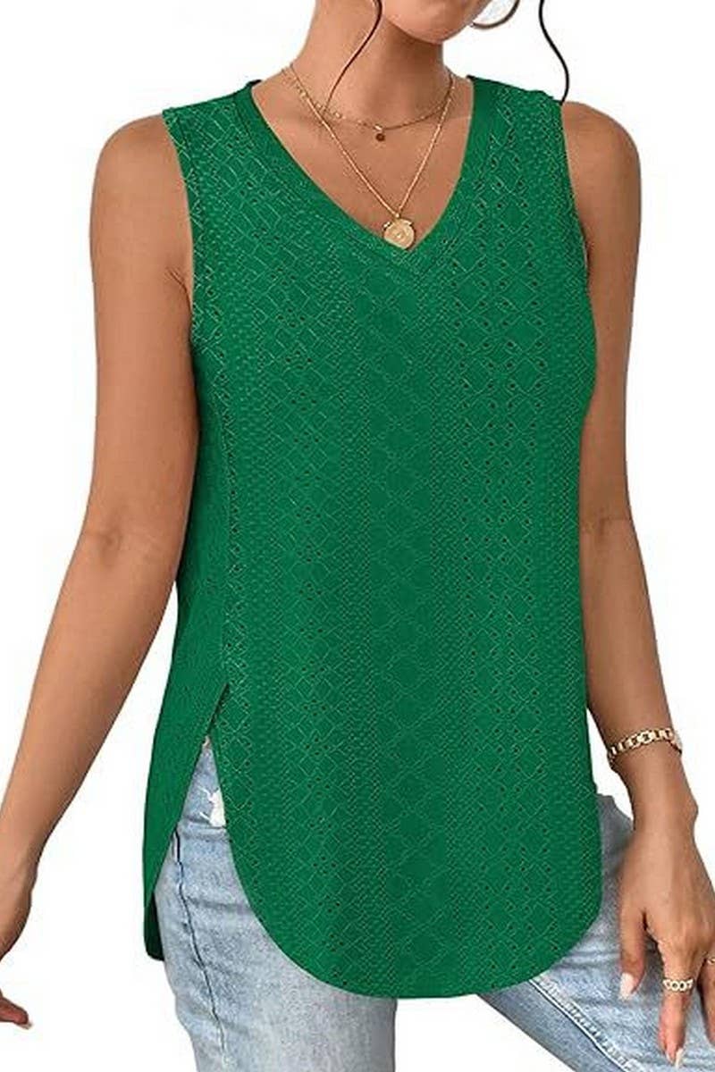 Lily Clothing - Wholesale Tunic - Women's - V NECK SLEEVELESS SLIT SOLID COLOR CASUAL SHIRT_CWTSTSL006913