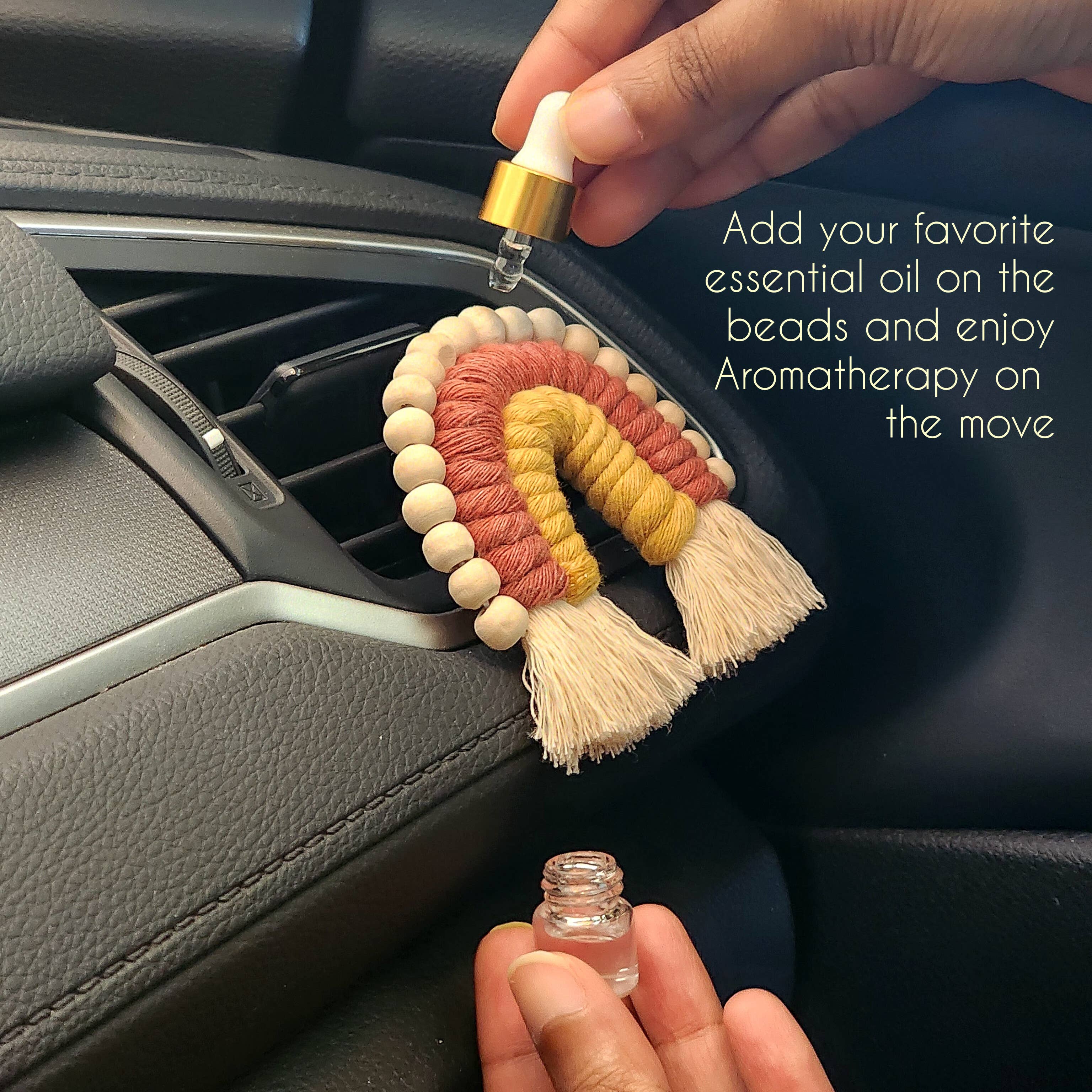 Handmade By Uruba – wholesale Car Decorative Charm - Unisex – Rainbow Car Vent Clips with Essential Oil Diffuser Beads1
