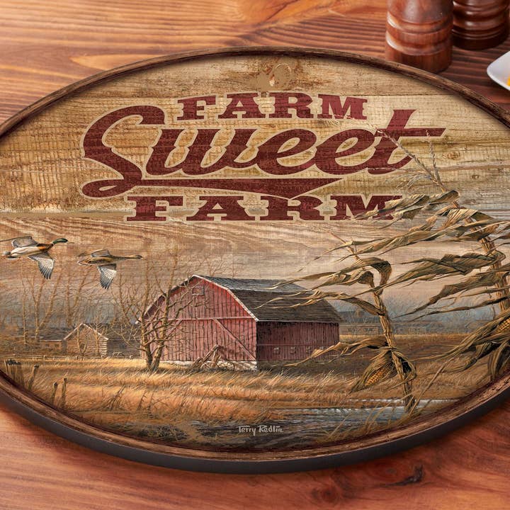 SWEET FARM BARN 18" LAZY SUSAN - REDLIN for wholesale by Art Brand Studios