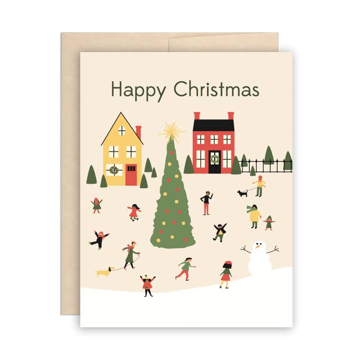 Happy Christmas Village Holiday Card for wholesale by The Beautiful Project